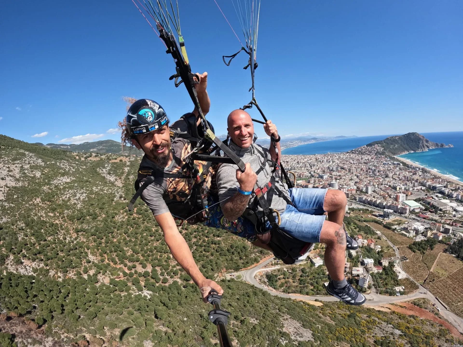 Tandem paragliding flight over the Alanya coast
