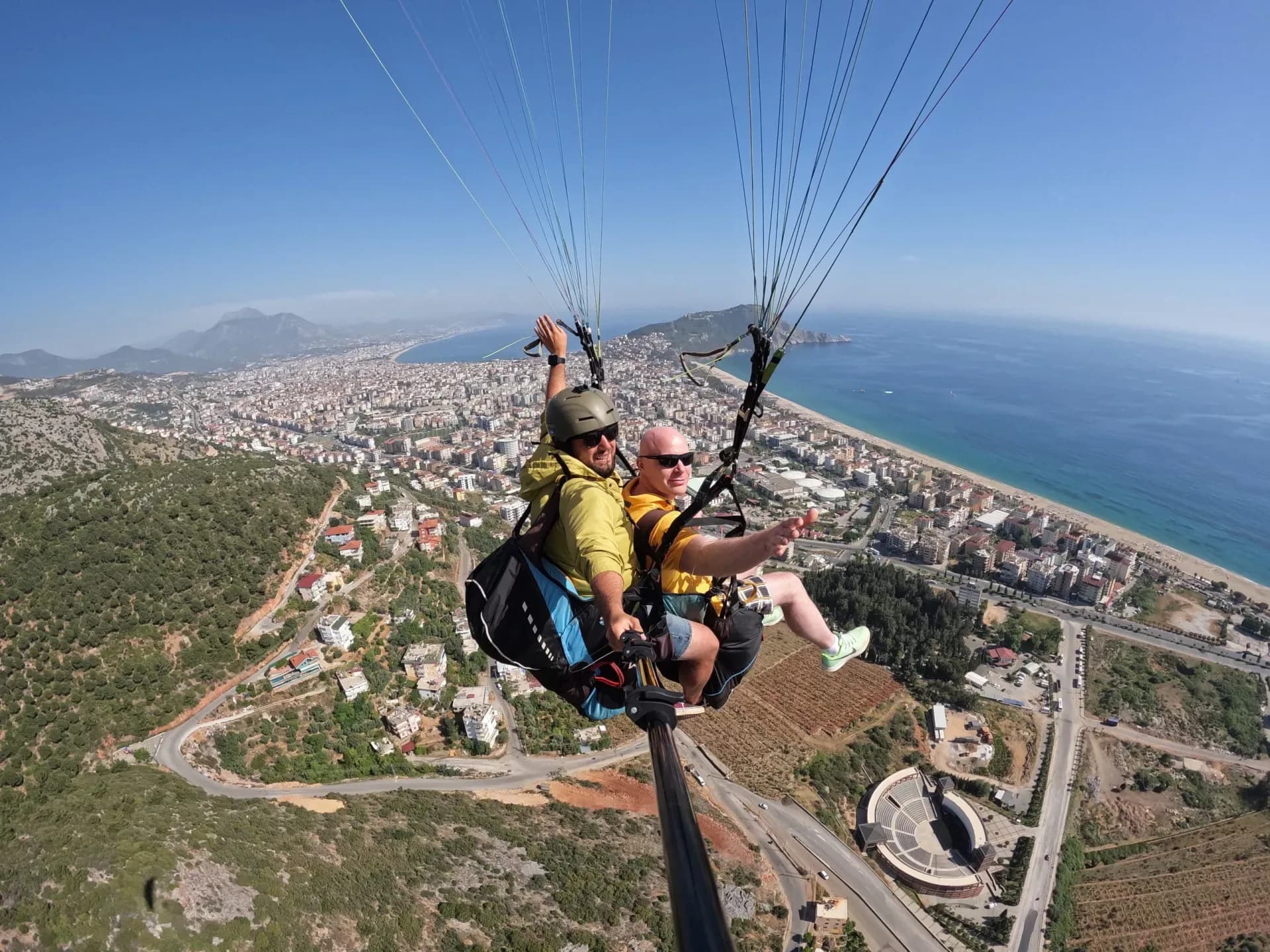 Tandem paragliding flight over the Alanya coast