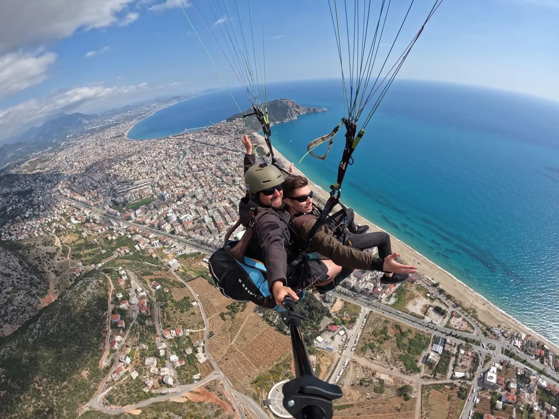 Tandem paragliding flight over the Alanya coast